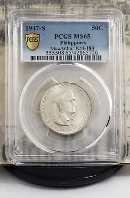 1947-S Silver MacArthur  Philippines  Half Dollar - PCGS MS65 - KM-184 - Nice!!! • $149