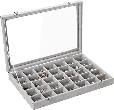 Velvet Jewelry Tray 35 Grid Jewelry Organizer With Clear Lid Transparent Earring • $35.70