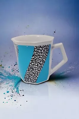 Coffee Cup Retro Black And White Speckled And Blue Striped Vintage Japan • $14.67