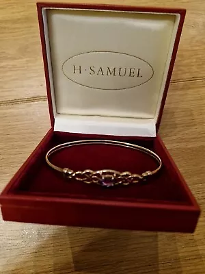 LADIES HALLMARKED 9CT GOLD AND AMETHYST BANGLE BRACELET Approx 5.6 GRAMS • £149.99
