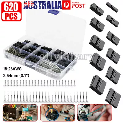 620Pcs 2.54mm Pitch Pin Plug Housing Connector Dupont Male Female Crimp Pins Kit • $18.61