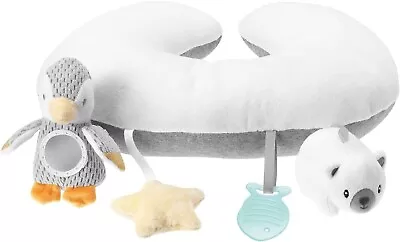 Nuby Penguin Tummy Time Pillow For Babies Grey And White Plush Nursery • £15.99