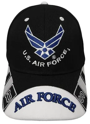 Us Air Force Licensed Black Blue Adjustable Hat Cap Military Wings Usaf Logo • $9.88