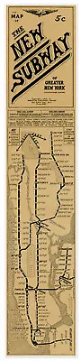 HUGE Greater NEW YORK CITY Subway Map 1918 Vintage Print Poster 12 In X 60 In • $24.97
