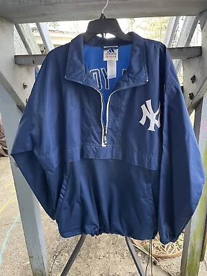 Vintage New York Yankees Jacket Mens XL Blue 1/2 Zip Windbreaker Pullover MLB • $34.99