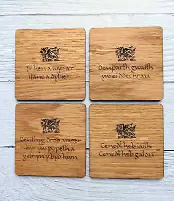 Welsh Wooden Coasters | Welsh Language Gift | Birthday Gift | Oak Veneered • £3.79
