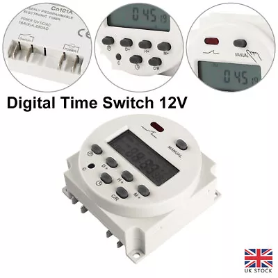 New DC 12V 16A LCD Digital Timer Switch Electronic Power Time Relay Programmable • £10.99