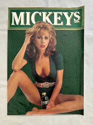 Vtg 80s Mickeys Beer Sexy Hot Babe Poster Pinup Girl Model Garage Man Cave Bar • $30