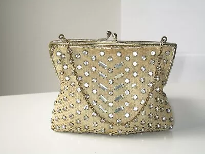 Vintage Beaded Embroidered Handbag Clutch Coin Purse Gold Chain Clutch • $25