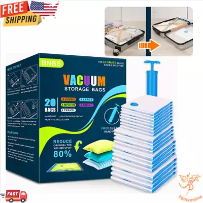 $24.50 • Buy 20 Pack Vacuum Storage Bags, Bnbs Space Saver Bags For Clothes, Vacum Sealer Bag