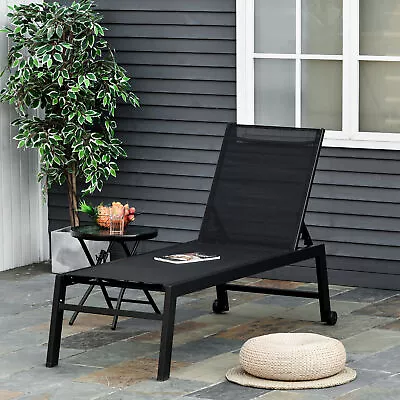 Garden Adjustable Sun Lounger Chair W/ 2 Back Wheels & Industrial Design • $103.99