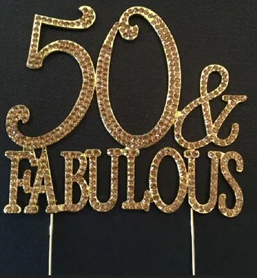 50 & Fabulous Gold 50th Birthday Cake Topper Decoration Fifty Anniversary Golden • £11.95