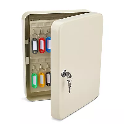 Key Cabinet Steel Lock Box With 60 Capacity Colored Key Tags & Hooks - (Gray) • $29.99