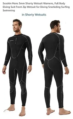 Seaskin Mens 3mm Shorty Wetsuit Full Body Diving Suit Front Zip Wetsuit Large • $44.99