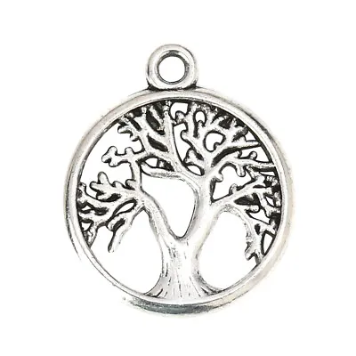 ❤ 20 X ROUND TREE Of Life Antique Silver Tone 19mm Charm Jewellery Making UK ❤ • £1.20