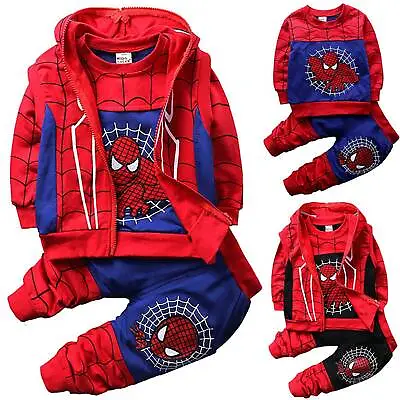 £11.39 • Buy 3Pcs/Set Kid Boy Spiderman Superhero Tracksuit Jogging Suit T-Shirt Pants Outfit