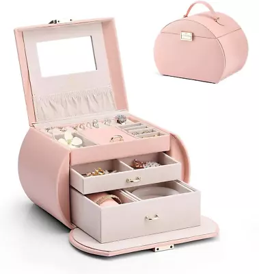 Jewelry Box Organizer Leather Mirrored Jewelry Case In Princess Style Necklace • $26.86