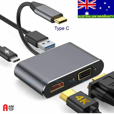 $26.80 • Buy USB 3.1 Type C To 4K HDMI + VGA & USB A 3.0 + USB-C PD HUB For Win Mac Or Phone