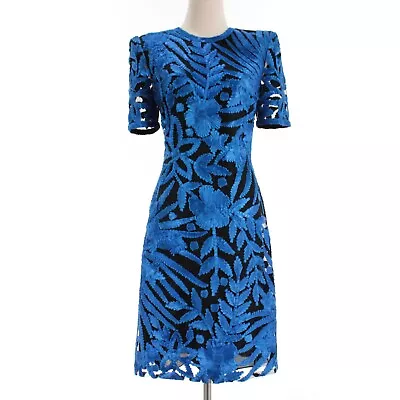 Naeem Khan NWT Embroidered Short Sleeve Open Back Dress Size 8 In Blue/Black • $2624.99