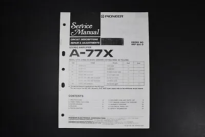 Pioneer A-77X Stereo Amplifier Service Manual - Genuine Original • $19.99