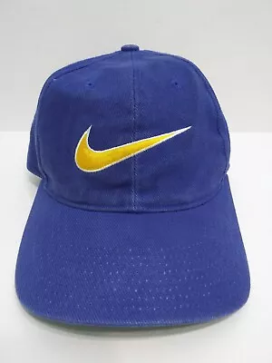 Vintage Nike Blue Yellow Snapback Hat Cap Embroidered Swoosh White Tag • $25