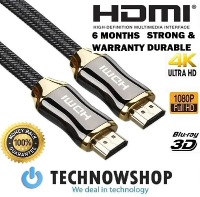 Cheap 3M Long HDMI Cable Quality Strong & Durable HD 2160p 4K 3D Xbox PS4 Sky TV • £6.99