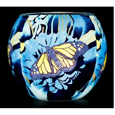 Monarch Butterfly Theme Light Glass Hand Painted Tealight Holder Nightlight Gift • £12.28