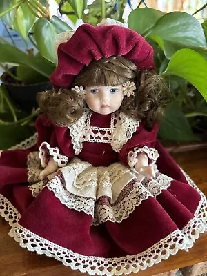 Vintage Kaiser Chicago 8  Porcelain Doll Red Velvet Dress With Matching Hat • $12