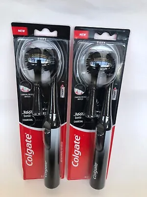 2 X COLGATE 360 SONIC CHARCOAL INFUSED BATTERY TOOTHBRUSH (9846) • £14.95