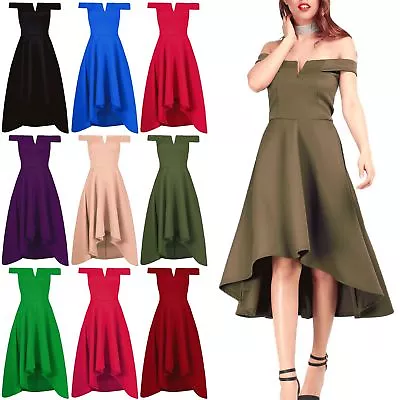 £11.99 • Buy Women Ladies Slash Neck Off The Shoulder High Low Bralet Swing Skater Midi Dress