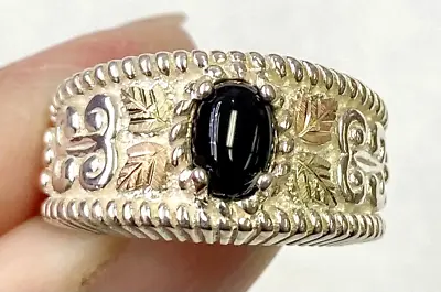 QVC Black Hills 12K Gold & Sterling Silver Oval Black Onyx  Band Ring Size 6 • £96.50