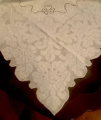 Vintage Lace Punto Tirato Embroidered Tablecloth 94” X 66 Hand Made Italy • $125