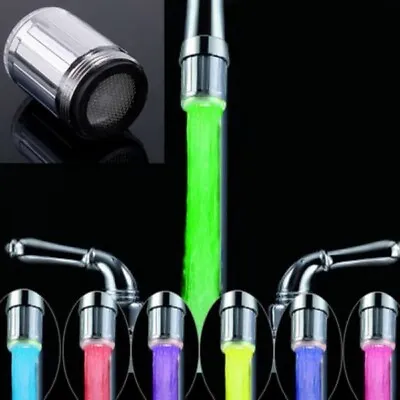 Silver LED Water Stream Faucet Light 7 Colors Changing Shower Spout Sink Tap • $9.69