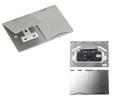 £18.99 • Buy 13 A Double Floor Socket 2 Gang Stainless Steel Surge Protector Fit Flush Box