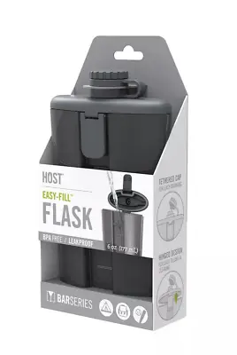 Host Black Easy Fill Flask Insulated Plastic Liquor Leakproof Tethered Cap 6 Oz • $8.95