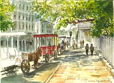 ORIGINAL -New Orleans - Decatur Street New Orleans Art Print Horse And Buggies • $150