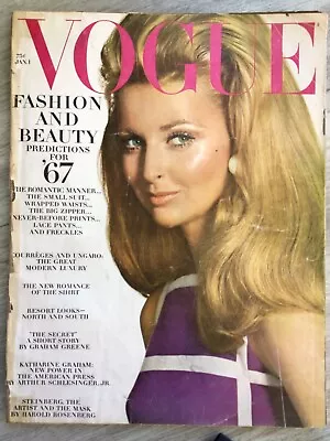Vintage Vogue Magazine January 1 ‘67 Samantha Jones Courreges Ungaro Kath Graham • $13.99