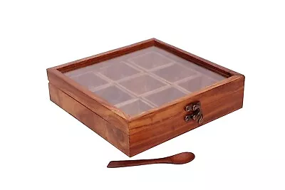 Spice Wooden Box Kitchen Masala Dabba Container With Lid Storage Racks Jar Box • $25.49