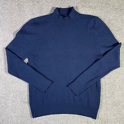 Patrick Assaraf Sweater Mock Turtleneck Mens L Extrafine Merino Wool Navy Blue • $35.61