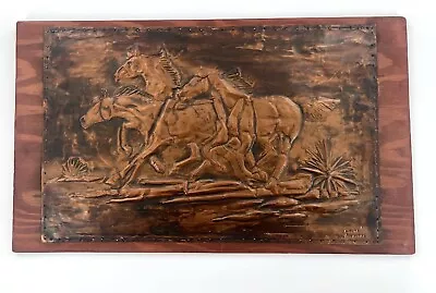 Vintage Wild Stallion Horses Hammered Copper Western Wall Art Artist Signed 1976 • $69.99