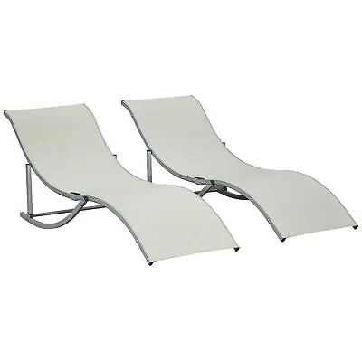 Outsunny Set Of 2 Zero Gravity Lounge Chair Recliners Sun Lounger Beige • £88.99