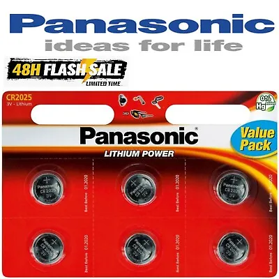 CR2025 Battery Lithium Coin Cell 6 Panasonic Batteries 3v Car Toys Key Remote UK • £4.50