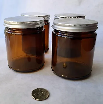  9 Oz Amber Glass Canning Straight Sided Jar Vtg Reclaimed (4) • $12