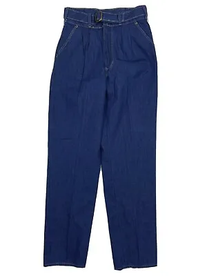 Vintage 70s High Waist Denim Jeans Belted Tapered Dark Wash Size 9 • $22.19