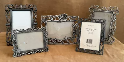 Set Of 5 Table Top Picture Photo Frame Metal Scroll Rose Floral Vintage Lot • $44.50