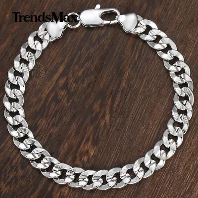 9MM 9  White Gold Filled Hammered Curb Cuban Link Bracelet For Womens Mens Chain • $9.99