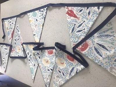 Laura Ashley Rockpool Bunting 3 Metres Long 9 Flags OOAK Double Sided Fish Crabs • £25