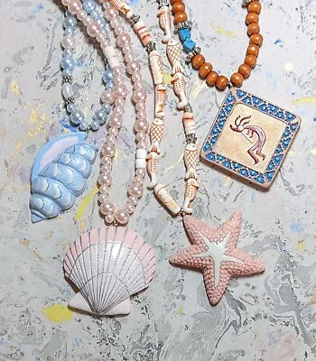 Teen Necklace Lot Of 6 Star Fish Sea Shell Kokopelli Beaded Jewelry • $14.95