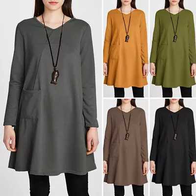 ZANZEA Womens Long Sleeve V Neck Mini Dress Tops Casual Party Jumper Hooded PLUS • $22.13