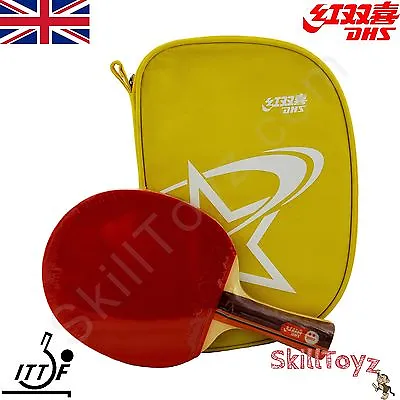 DHS 2 Star Table Tennis Bat & Yellow Case R2002 Shakehand + 2 FREE Protectors!  • £16.49